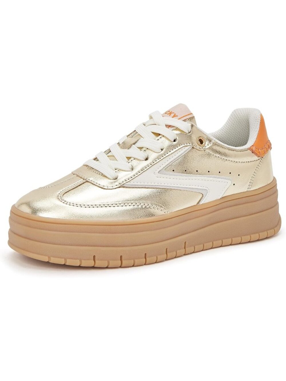 🆕Women's White Gold Platform Sneakers Gum Thick Sole Tennis Walking Shoes